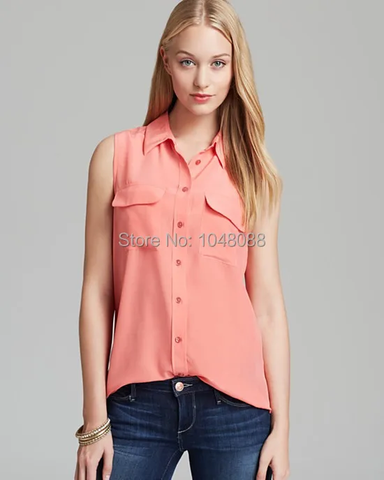 Разноцветная женская блуза Miranda Kerr EQ, шелк, одноцветная, с двойным карманом, без рукавов, женская летняя рубашка, оборудование