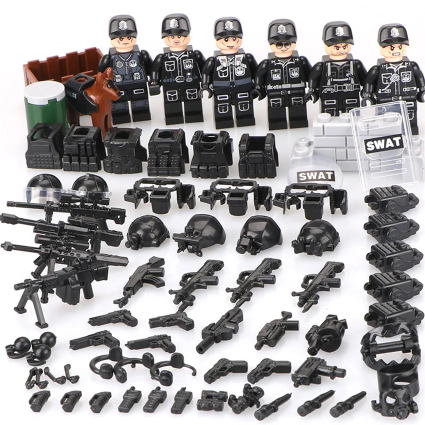 

Compatible legoed Military ww2 Soldier SWAT Army Special Forces Team Soldiers Weapons Building Blocks kids toys child bricks