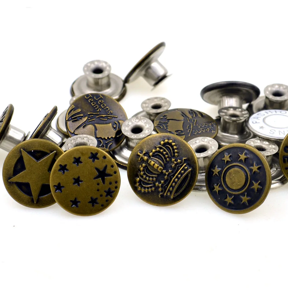 

New arrive 10sets/lot 17mm bronze fashion metal jeans button shank button for garment pants sewing clothes accseeories handmade