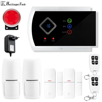 

HuilingyiTech Wireless Gsm Alarm System LED Display Door Sensor Home Security Alarm Systems Wired Siren Kit SIM SMS Alarm