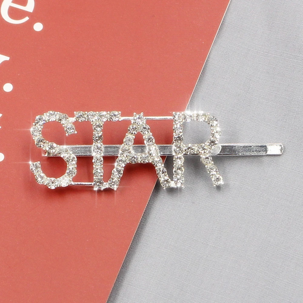 8 Styles Silver Diamond Rhinestone Letter Hair Clips Hairpin Bangs Clip Sweet Barrette Hairclips Hair Accessories - Color: Start