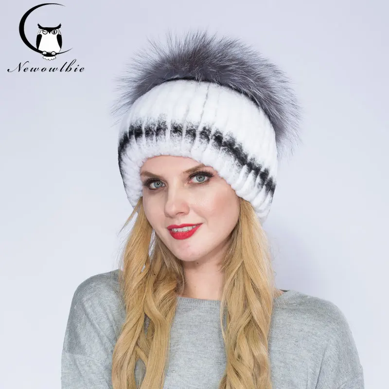 WNAORBM Natural Rex Rabbit Fur Hats For Women Fashion Red Fox Fur Crown Warm Luxury Latest High quality Winter Hat