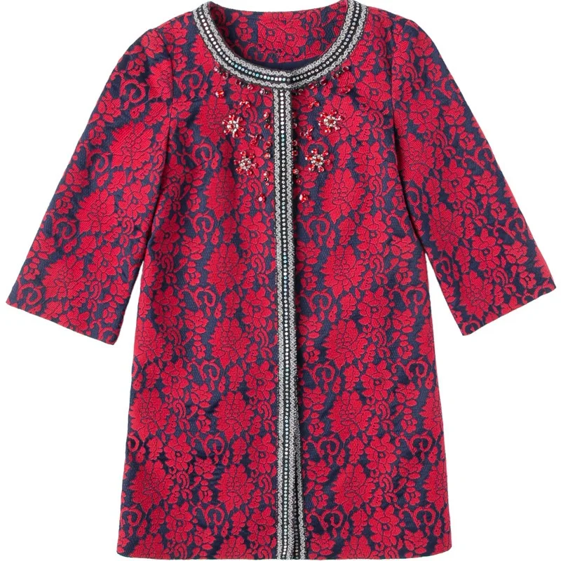 

Best Quality Women's Coat 2018 Autumn Winter Overcoat Female Hand Made Beading Covered Button Vintage Lace Coat Trench Big Size