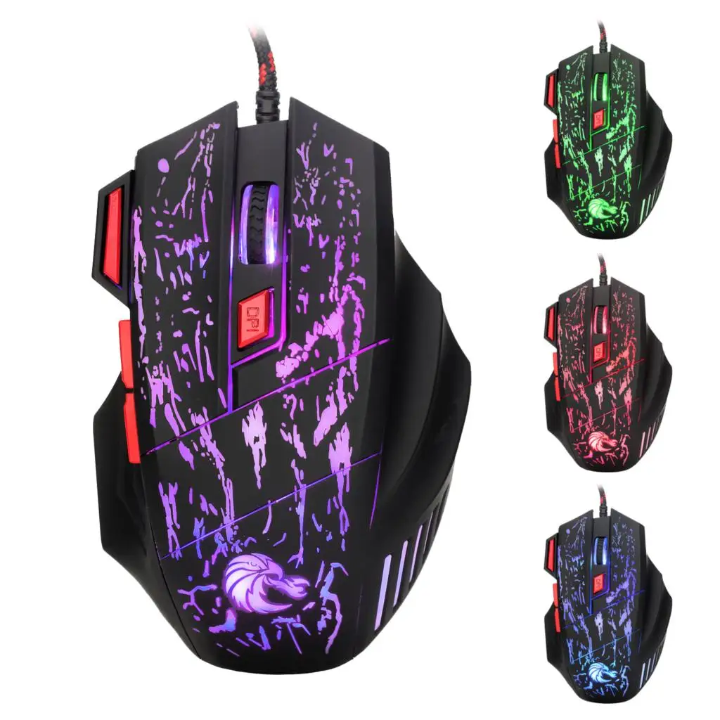 

Rocketek usb optical wired gaming mouse 7 key 5500DPI Adjustable 7 color LED lights for Desktop computer/laptop/gamer/Home