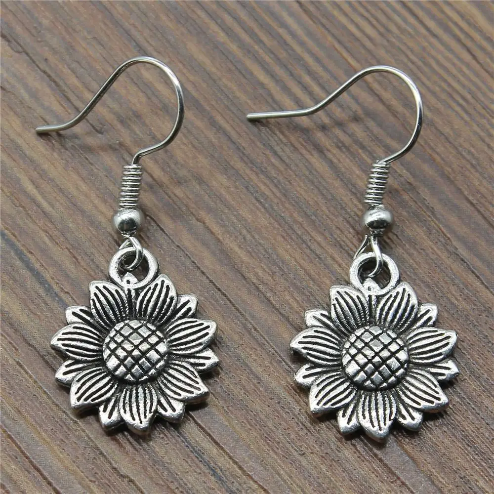 Sunflower Drop Earrings Vintage Sunflower Dangle Earrings Sunflower