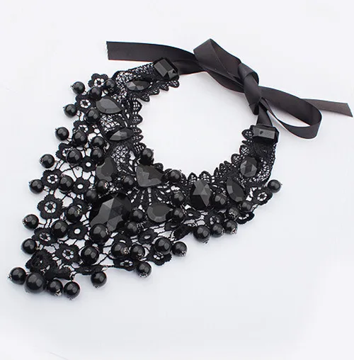 Новинка, женское колье-ошейник с кристаллами, массивное ожерелье, Очаровательное черное ожерелье с кристаллами и лентой, ювелирное изделие с подвеской A228G - Окраска металла: black