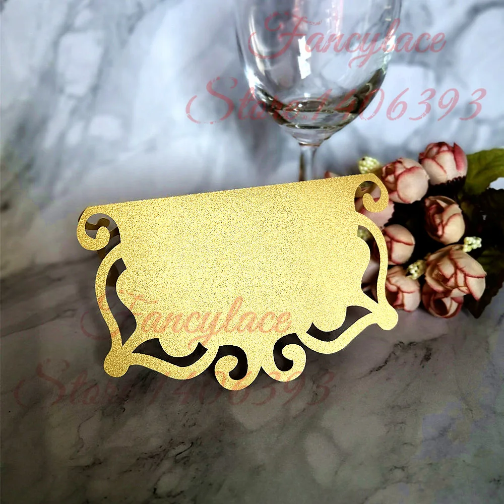 

24 Pieces Gold Laser Cut Name Place Card Wedding Decor Party Table Decoration Chic Pearlescent Table Card Centerpieces Supplies