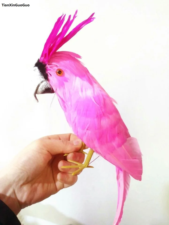 large 32cm pink feathers parrot simulation bird hard model prop,home garden decoration ornaments toy s1471