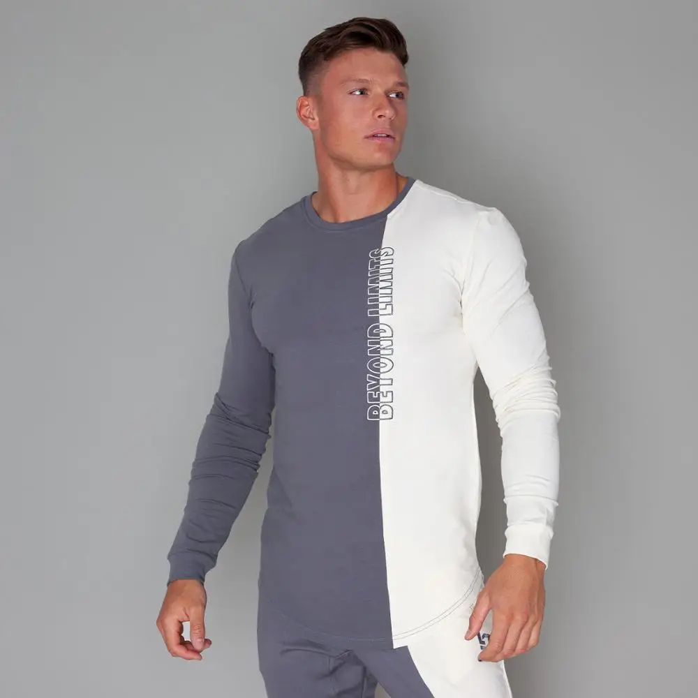 

2019 Autumn Winter T-Shirts New Men Long Sleeve O-Neck T-Shirts Men Brand Clothing Fashion Patchwork Cotton Tee Tops