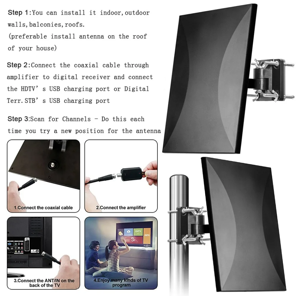 Satxtrem Outdoor TV Antenna 160 Miles Range HDTV Digital Indoor TV Antenna Cable For DVB-T2 32.8ft Coax Amplifier Signal Booster Satxtrem Outdoor TV Antenna 160 Miles Range HDTV Digital Indoor TV Antenna Cable For DVB-T2 32.8ft Coax Amplifier Signal Booster