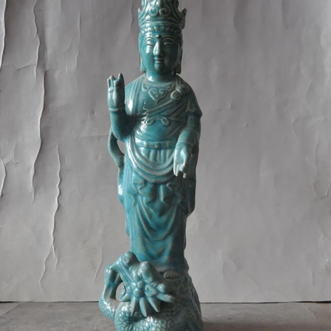 

12" China Buddhism old porcelain glaze Dragon Guanyin Kwan-yin Quan yin Statue