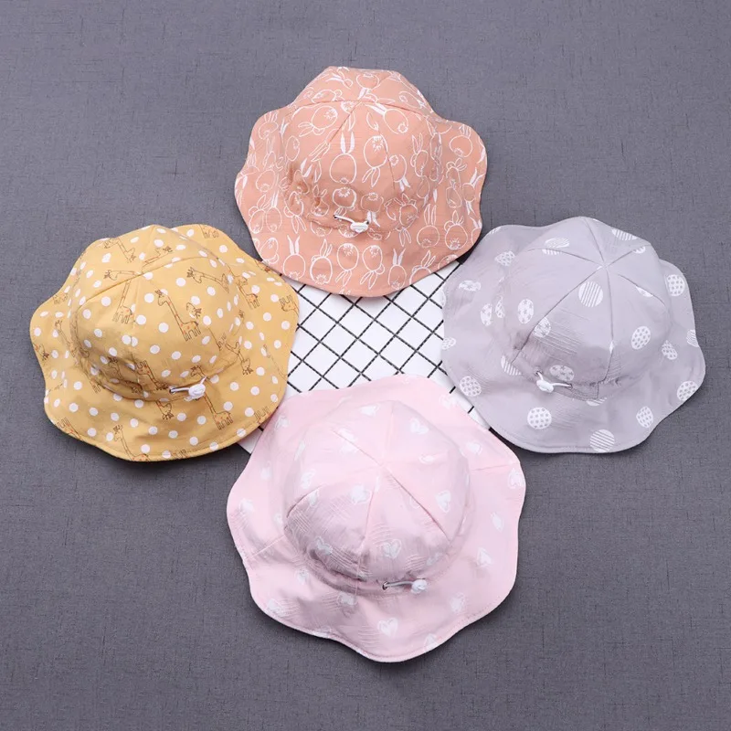 

Cute Print Bucket Hats Children Beach Cap Baby Photography Props Baby Girl Hat 0-4Y New Fashion Summer Kids Sun Visor Caps