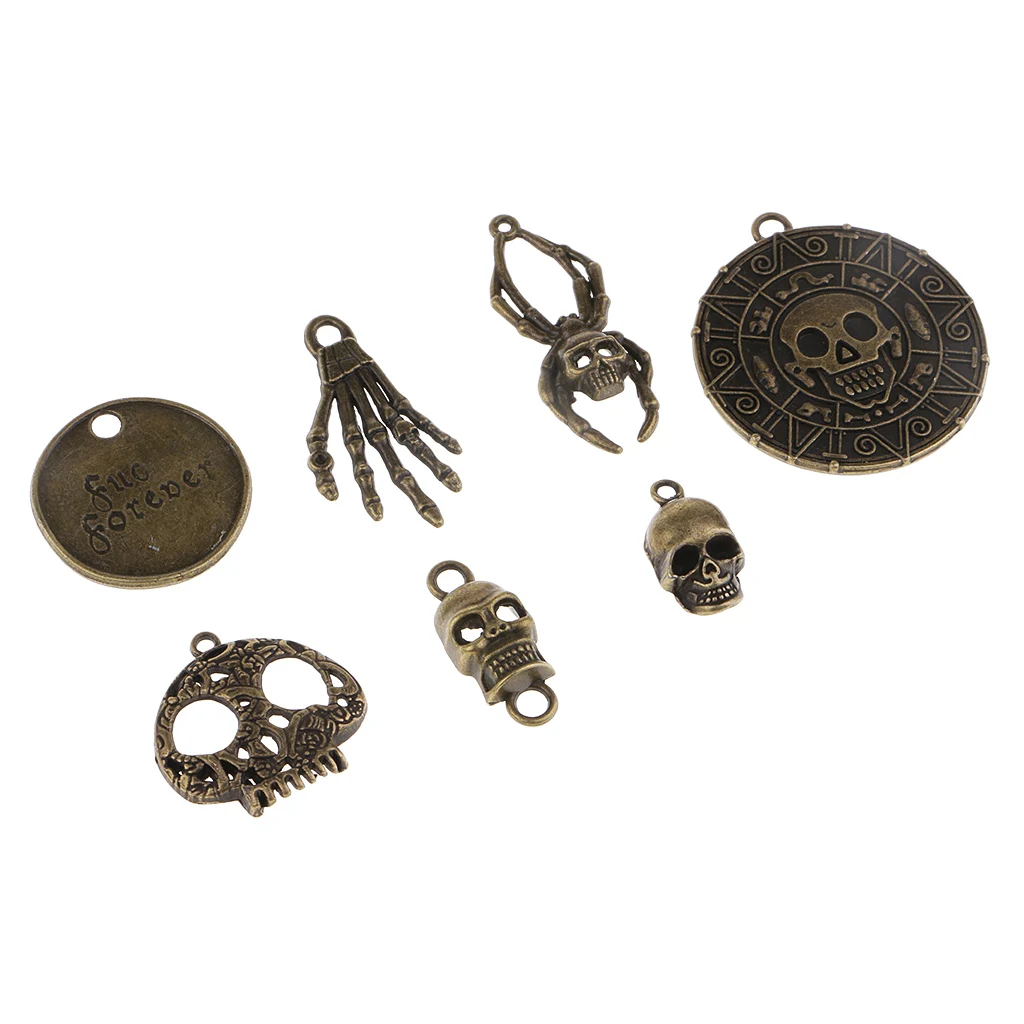 100 Grams Mixed Antiqued Skull Skeleton Pendant Charms for Handmade Steampunk Necklace Punk Jewelry Hanging Craft Accessories