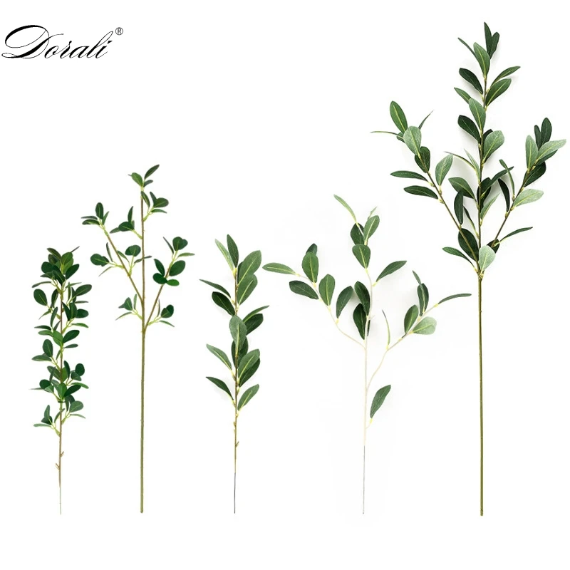 

Green Artificial Rhododendron leaves silk Long Stem Fake Plants for Home Store Wedding Jungle Party Decoration Faux Foliage 5pcs