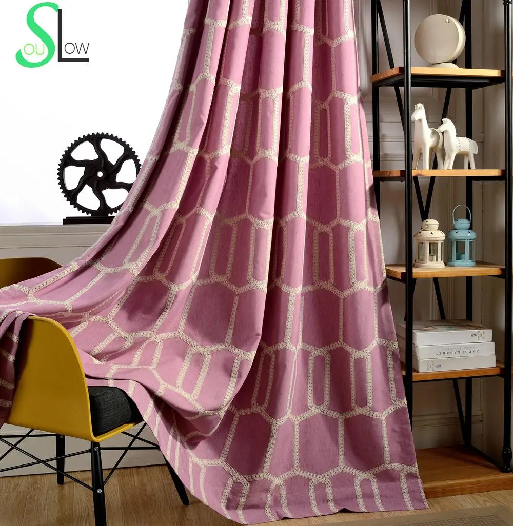 

Honeycomb Three dimensional Embroidery Curtain Mianma Curtains French Window Embroidered Plaid And Tulle For Bedroom Living Room