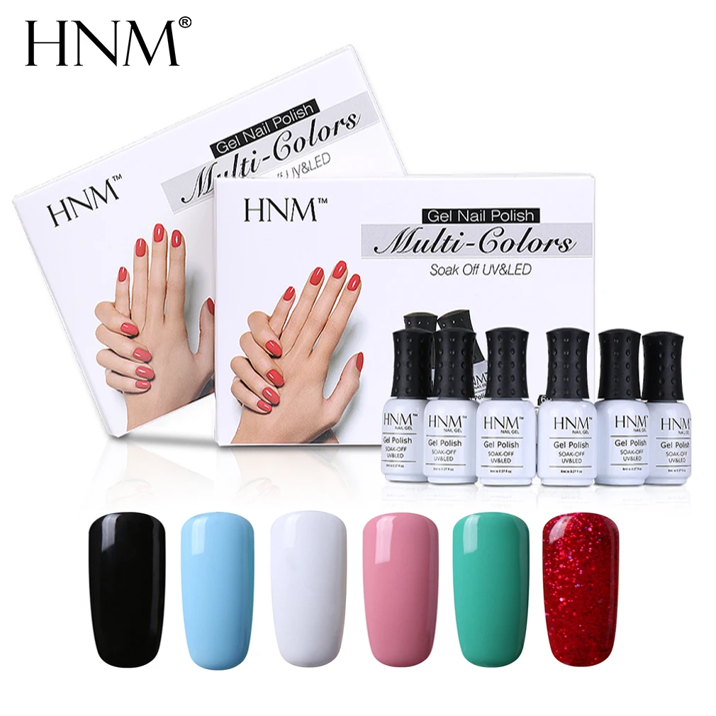 HNM Светодиодный УФ гель для ногтей 6 классических однотонных цветов на выбор