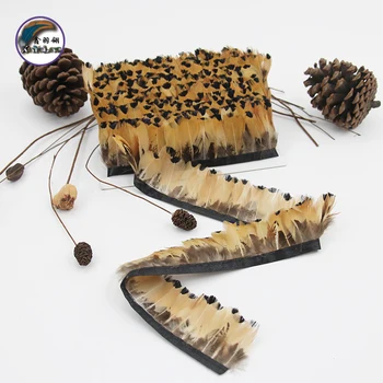 

2 Inch(5 cm) Nature Yellow Dotted Pheasant Feather Trims Fringe With Satin Ribbon Sewing Crafts Costumes Decoration