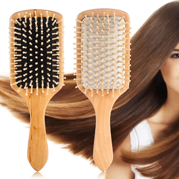 Massage Comb Paddle Brush Antistatic Combanti-static Natural Wooden Massage Hairbrush Comb Scalp Health Care Paddle Brush 3