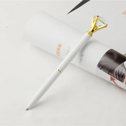 1 шт. металлическая шариковая ручка Kawaii с крупным бриллиантом ручка для школы 1,0 мм пули ручка кончик школьные офисные принадлежности бизнес подарок - Цвет: Белый