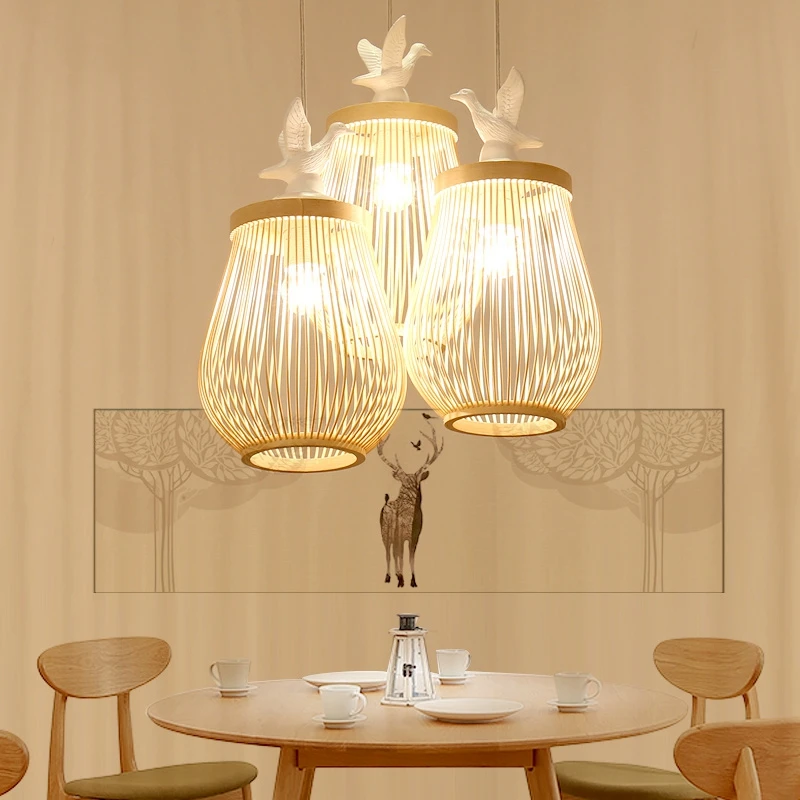 Japanese Style Novelty Wooden Bird LED Pendant Lamp Hade Decoration Dining Room Restaurant Bedroom Study Lighting Fixtures (1)