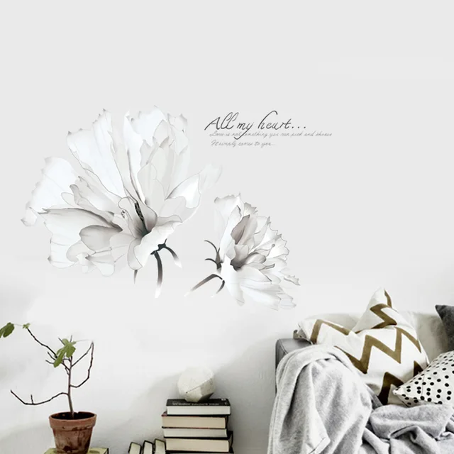 Buy two large white flowers wall stickers women salon bedroom home decor arts