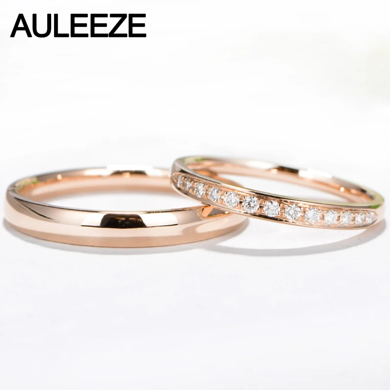 US $662.00 AULEEZE Natural Diamond Couple Rings For Lovers Solid 18K Rose Gold Wedding Bands For Women and Men Diamond Jewelry Gift