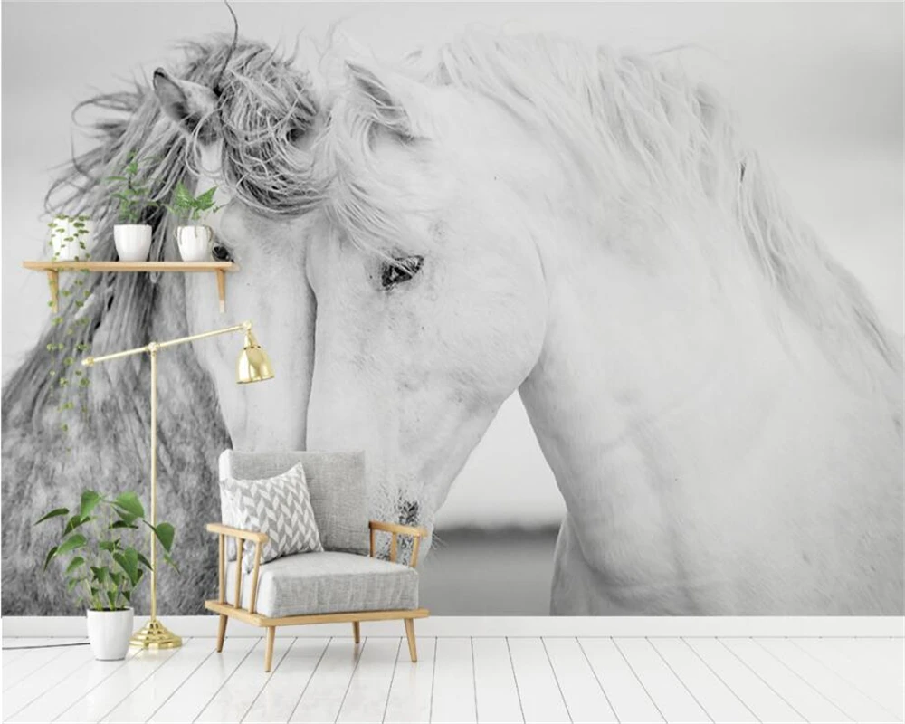 Beibehang пользовательские обои 3D пара Белая лошадь современная абстрактная художественная Настенная роспись Гостиная Спальня 3d обои скачать