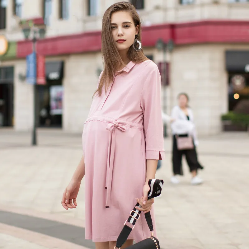 

Elegant Office Lady Vestidos Loose Maternity Dresses Pregnancy Clothes No Nursing Dress For Pregnant Women