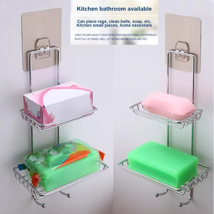 Клейкий держатель для мыла из нержавеющей стали настенный двухслойный стеллаж для хранения для ванной кухни YU-Home
