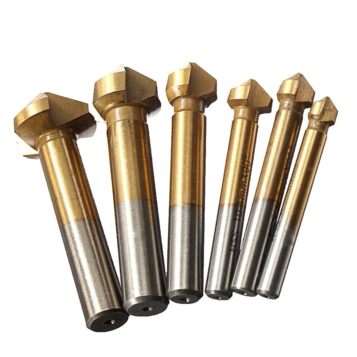 

Top Quality 6Pcs/set 90 Degree 3 Flute Titanium Coated HSS Countersink Drill Bits 6.3-20.5mm Set for Woodworking Tools