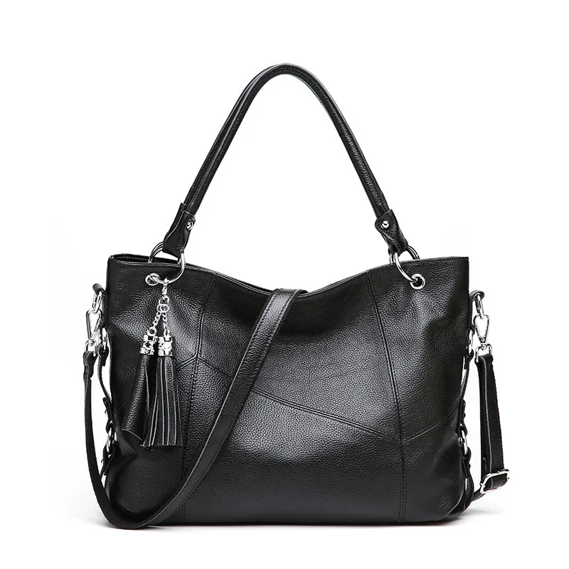 Новинка, женская сумка через плечо, сумка из телячьей кожи, Большая вместительная сумка для женщин, высококачественные однотонные сумки - Цвет: Черный