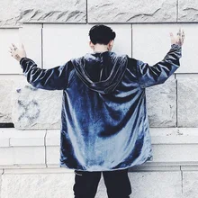 Весеннее мужское длинное пальто размера плюс, Золотое вельветовое пальто с капюшоном, мужское теплое длинное пальто с длинным рукавом в стиле хип-хоп