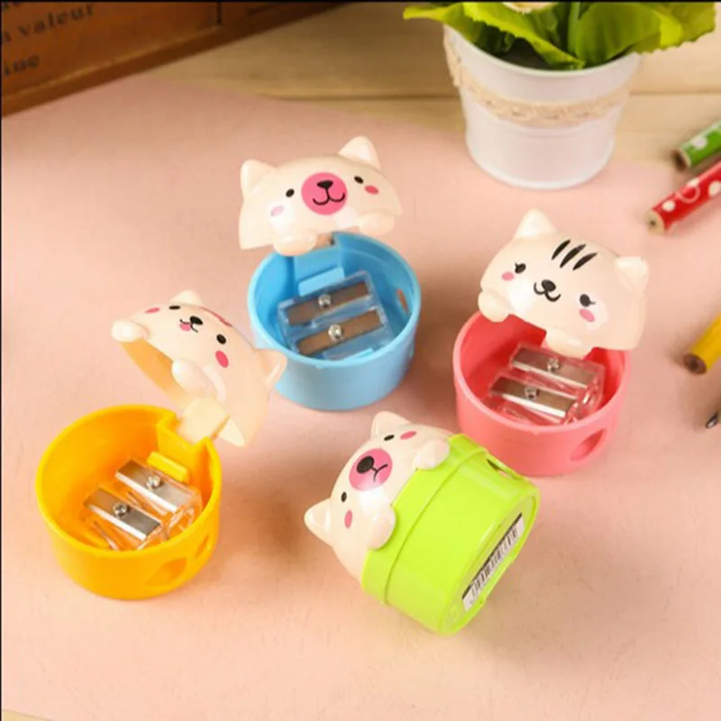 

2pcs Creative Cartoon Cat Double Hole Pencil Sharpener Children School Instrument Cute Stationery Kawaii Pencil Tool Random