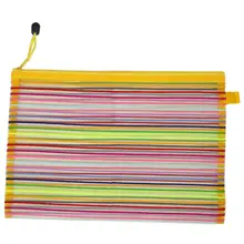 Zip up Nylon Mesh Multicolor Stripes A4 Paper Documents Pen File Bag Folder
