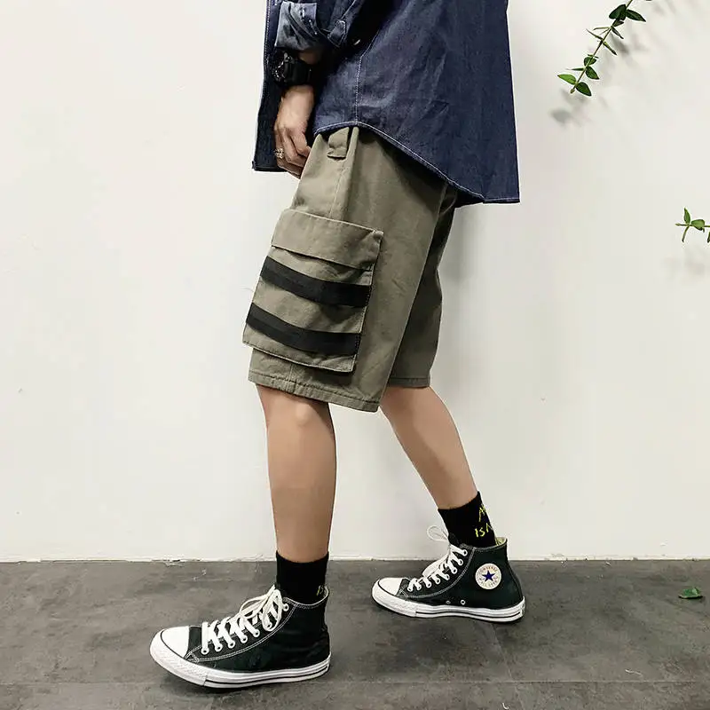 Мужские мешковатые шорты с боковой застежкой на молнии и карманом карго Летние повседневные уличные шорты в стиле хип-хоп мужские шорты брюки