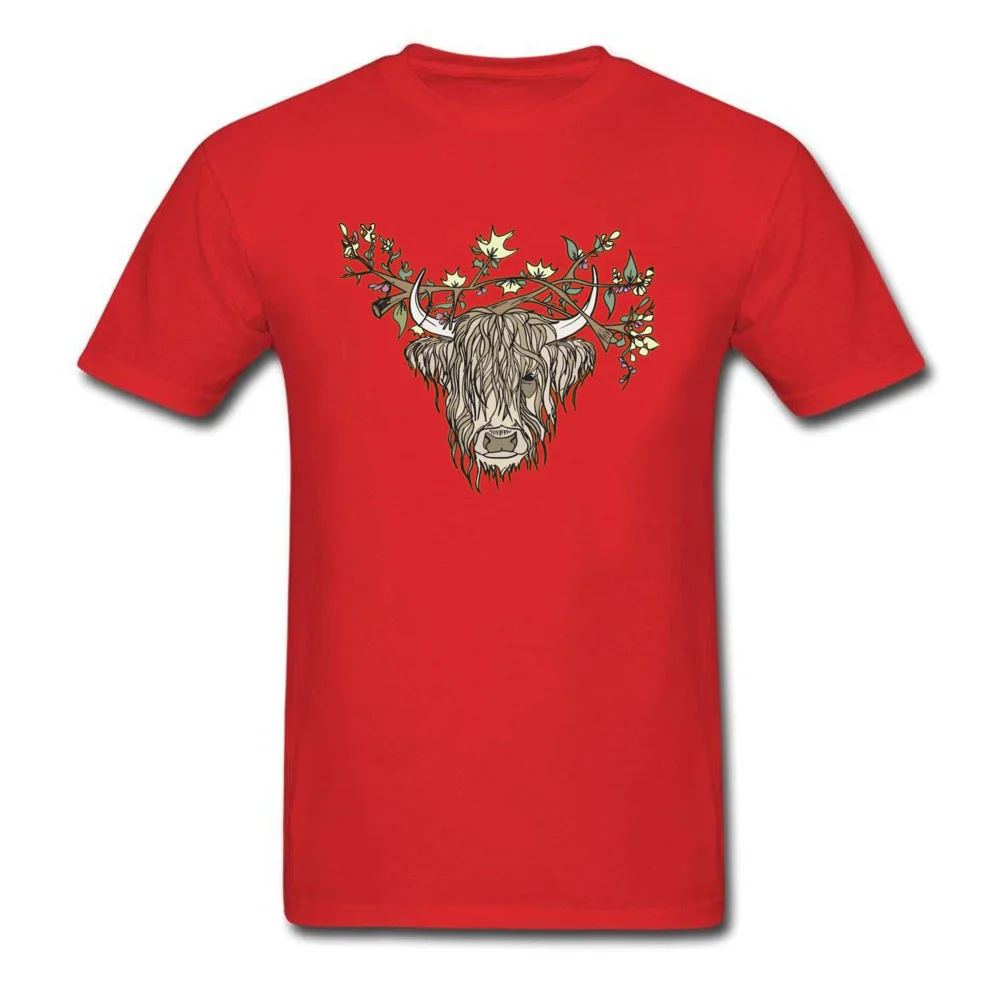 Scottish cow Normal T Shirt for Male 100% Cotton Fall Tees Fitness Tight T-shirts Short Sleeve Prevalent O-Neck Scottish cow red
