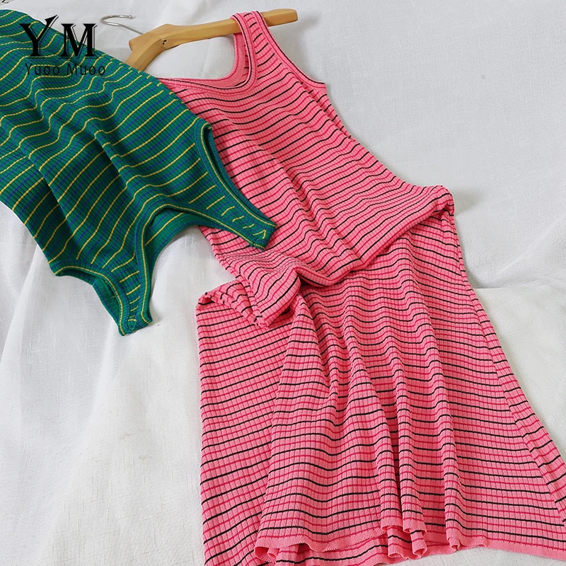 

YuooMuoo Striped Dresses Women 2019 Summer Long Dress Korean Style Bodycon Slim Tank Dress Basic Casual Knitted Dress Vestidos