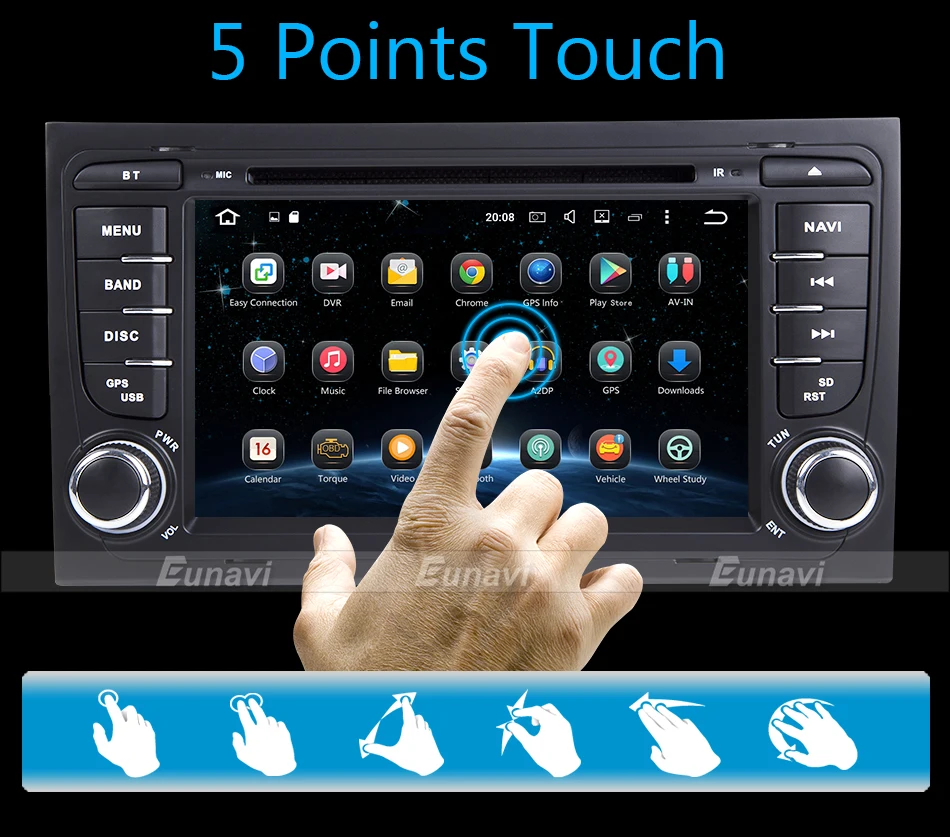 Flash Deal Eunavi Car Multimedia Player Car Radio 2 Din GPS Android 8.0 Stereo System For Audi/A4/S4 2002-2008 4GB RAM DVR OBD2 FM 7