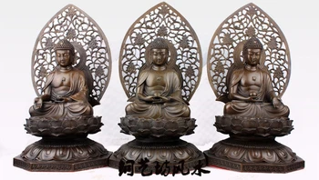 

15" China Bronze Tibet three Shakyamuni Bhaisajyaguru Amitabha Buddha Statue
