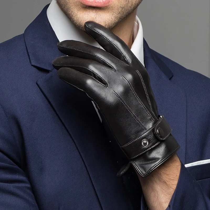 Мужские перчатки из натуральной козьей кожи, черные/коричневые перчатки для сенсорного экрана, мужские осенние/зимние теплые уличные перчатки для тренажерного зала, перчатки для вождения автомобиля
