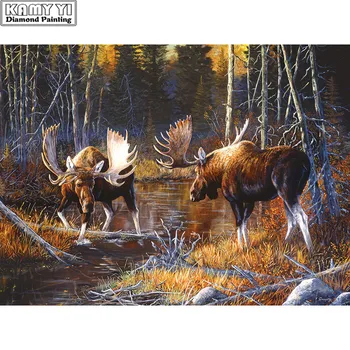 

Full Round Diamond 5D DIY Diamond Painting Embroidery Cross stitch Two deer Rhinestone Mosaic Painting Decor Gifts