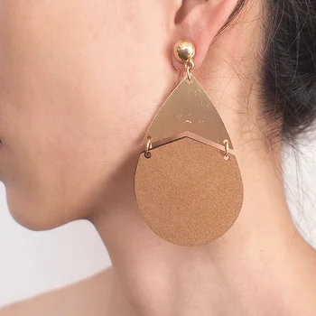 

MANILAI Fashion PU Leather Earrings Trendy Alloy Geometric Statement Earrings For Women Fashion Jewelry Stud Earrings