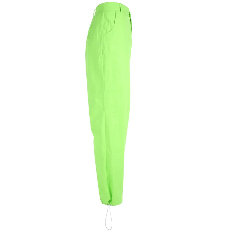 BOOFEENAA неоновые зеленые уличные штаны-шаровары для женщин с высокой талией, повседневные свободные спортивные штаны, брюки в стиле хип-хоп, C67-AD60