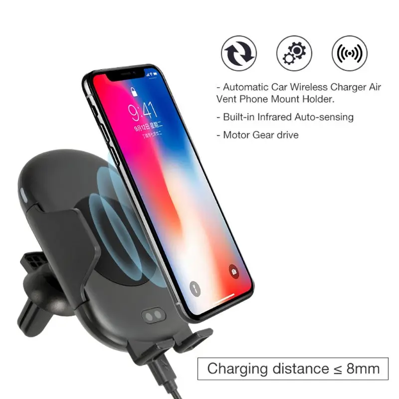 

Infrared Sensor Automatic Clamping Car Suction Air Vent Mount Holder Qi Wireless Charger for iphone Samsung Huawei Xiaomi Smartp
