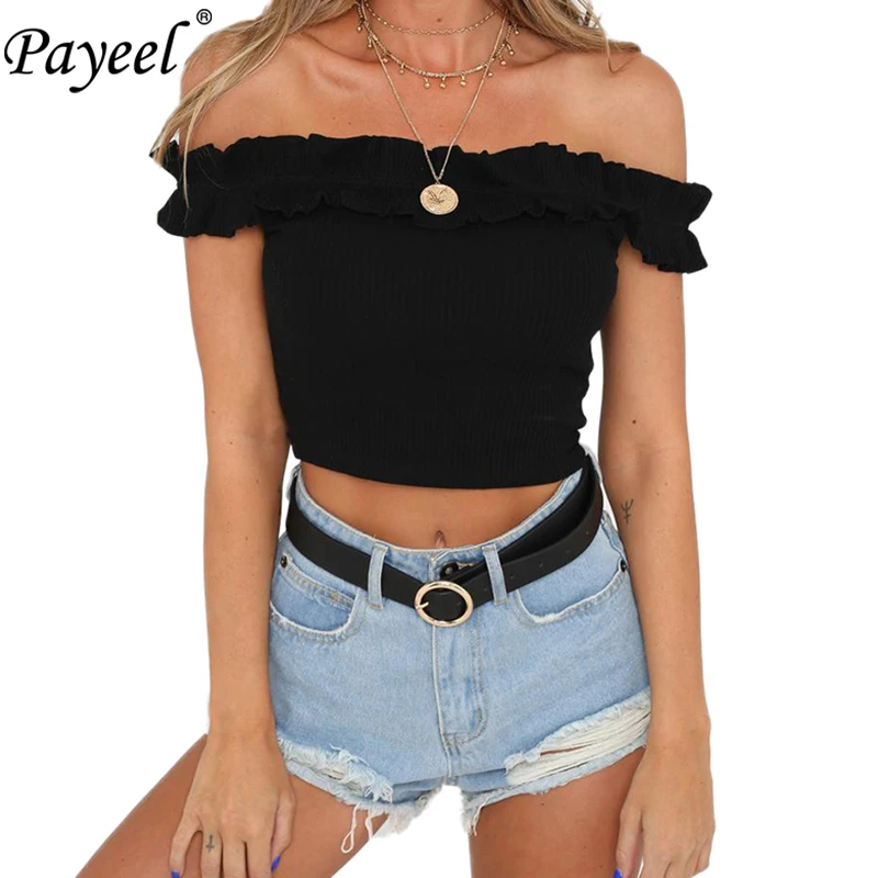 

Hot Crop Top Summer Women 2019 Sexy Tank Tops Streetwear Off Shoulder Tee Female Casual Ruffled Halter Ladies Strapless Vest