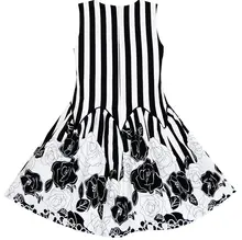 Black White Stripes Flower Bow Dress