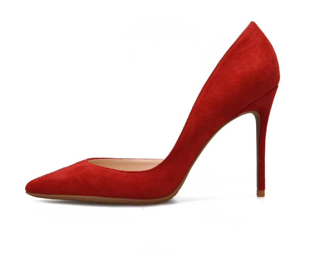 GENSHUO женская обувь черные туфли-лодочки D'Orsay из флока на высоком каблуке свадебные вечерние туфли телесного и красного цвета тонкий каблук, маленькие размеры 32, большие размеры 44, 45, 46 - Цвет: red 10cm