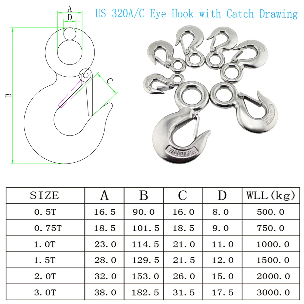 Heavy Duty Stainless Eye Hoist Crane Hook with Safety Load Limit