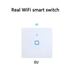 ЕС Plug Smart переключатель Wi-Fi Панель 1 Gang стену сенсорный светодиодный выключатель света Беспроводной удаленного Управление таймер