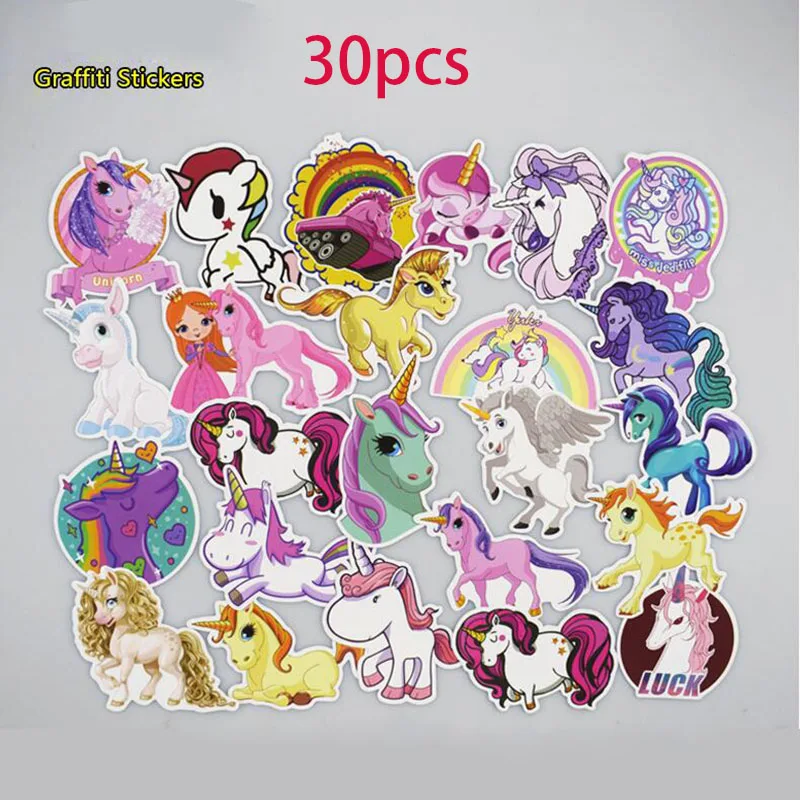 En Ligne 30 Pcs Lote Coloré Mignon Licorne Autocollants D ordinateur Portable Bagages Vélo Hybride Voiture Pvc Étanche Autocollants Enfants Papeterie Autocollants